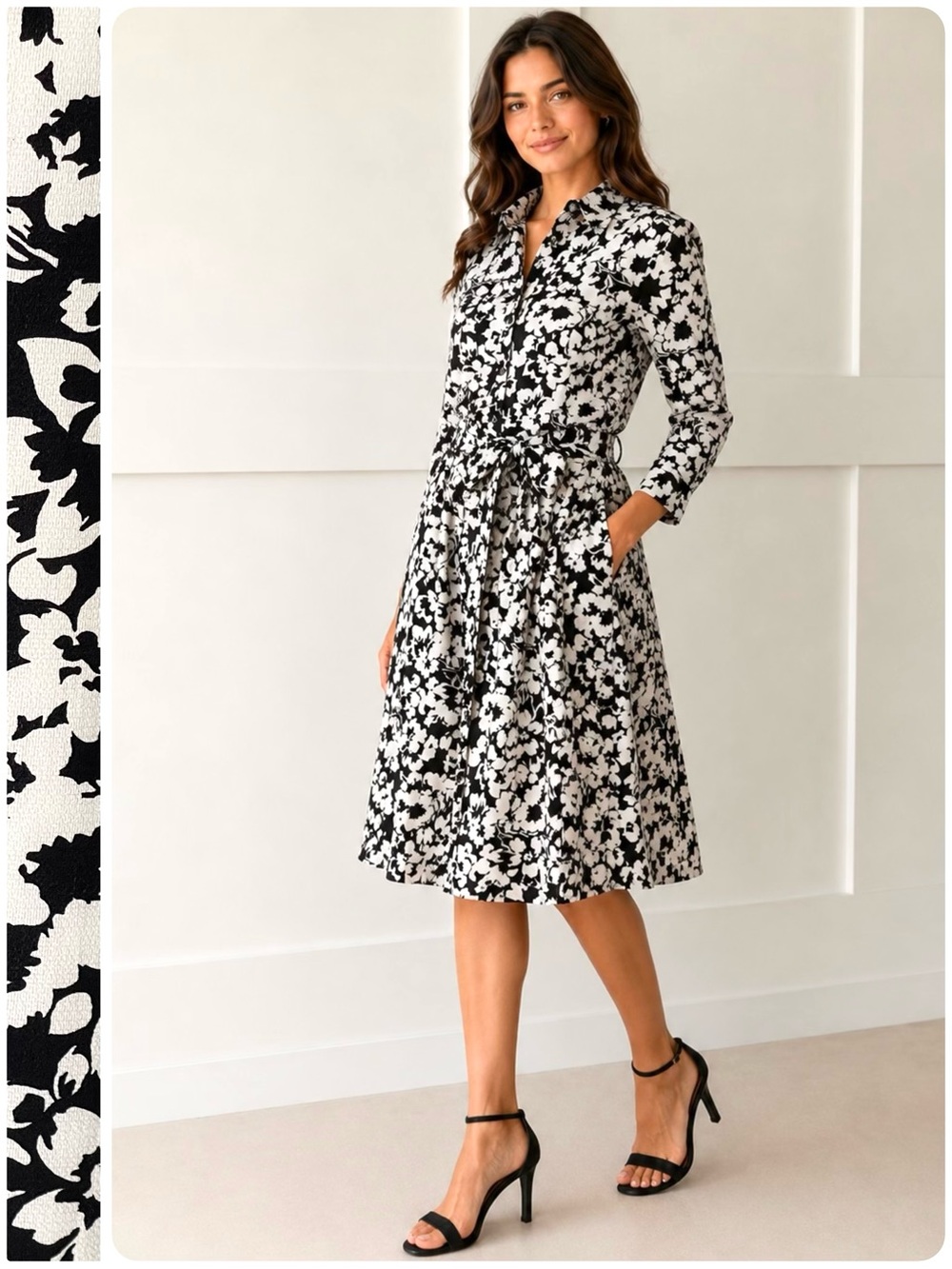 Anthropologie Monteau Crepe Shirt Dress Button Down Floral Belted Pockets